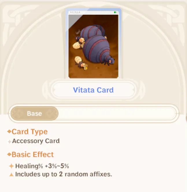 Vitata card details showing a healing-focused support effect