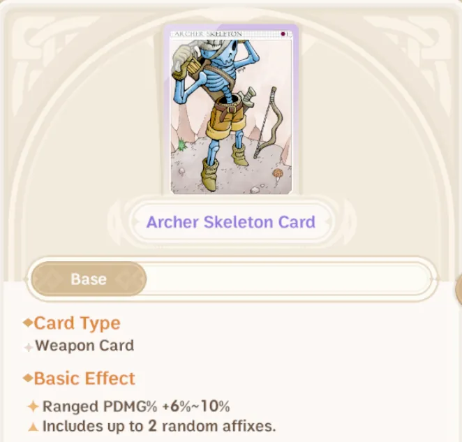 Archer Skeleton card details for a ranged damage build