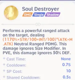Soul Destroyer ranged physical skill for Assassin Cross