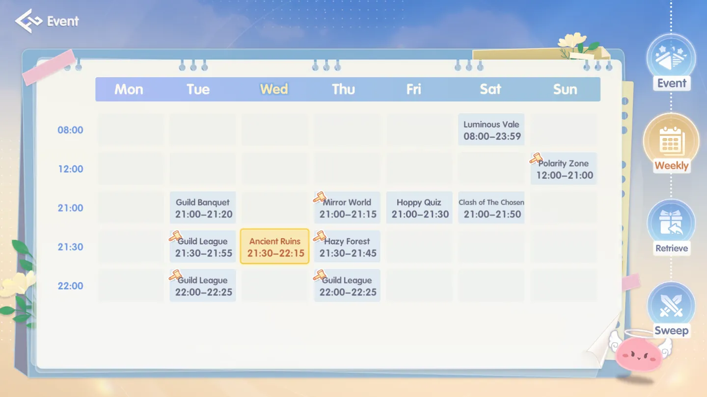 Weekly guild activity calendar
