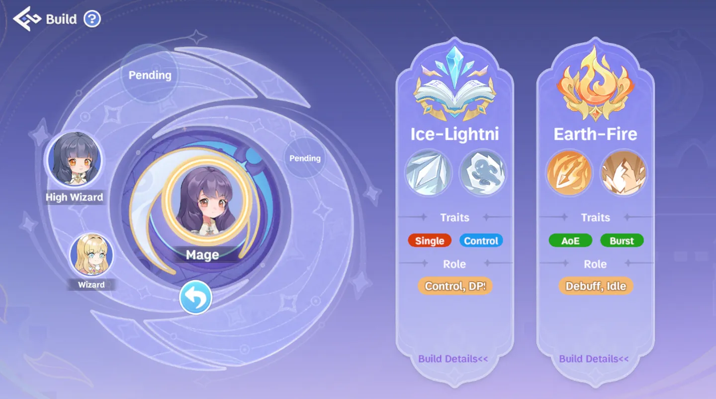 Wizard build overview comparing Fire–Earth and Ice–Lightning routes