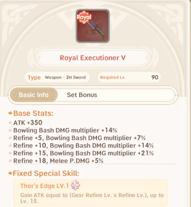 Royal Executioner card details for Knight card planning