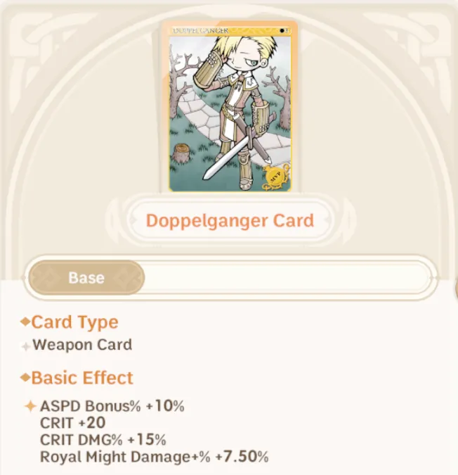 Doppelganger card details for an attack-speed Assassin build
