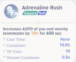 Adrenaline Rush party attack-speed buff for Whitesmith